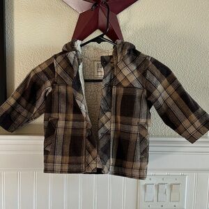 Old Navy Baby Plaid Puffer Jacket - Brown and Tan with Sherpa